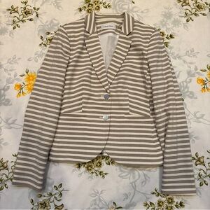 Calvin Klein Size 8P Grey/ White Striped Blazer